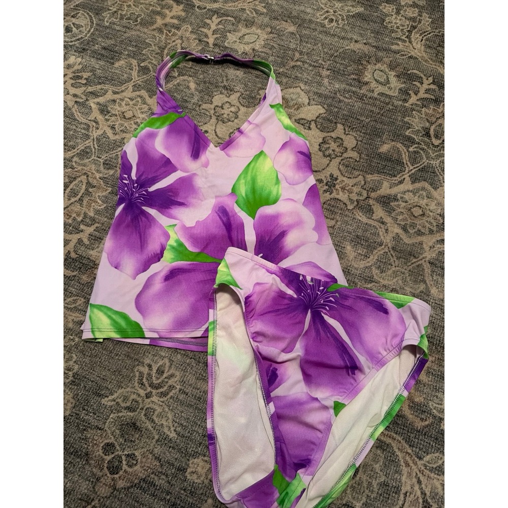 Vintage Jantzen Purple Floral Tankini Bikini Set Tropical